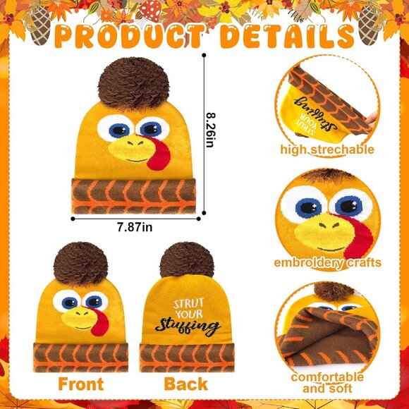 Funny 12 Pcs Thanksgiving Costume Set: Cozy Beanie, Socks, & Gloves for All Ages - Picture 4 of 7